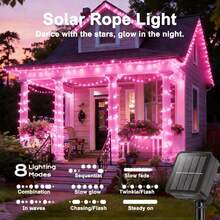 loyyz Solar Fairy Lights, Brighter & Longer Lasting, 20m/10m/5m Solar String Lights Outdoor, IPX4 Splashproof Patio Lights With 8 Modes, 8-10H Runtime For Tree Patio Christmas Party Wedding Decor - Pink - View 8