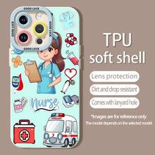 Funda para teléfono con diseño de enfermera, compatible con fundas para teléfonos , Apple, VIVO, OPPO,  y Honor. Fabricada en TPU, ofrece protección contra golpes y caídas. - Blanco - Ver 4
