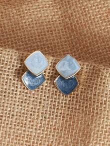 Geometric Pattern Earrings Suitable For Daily Wear - Blue - View 2