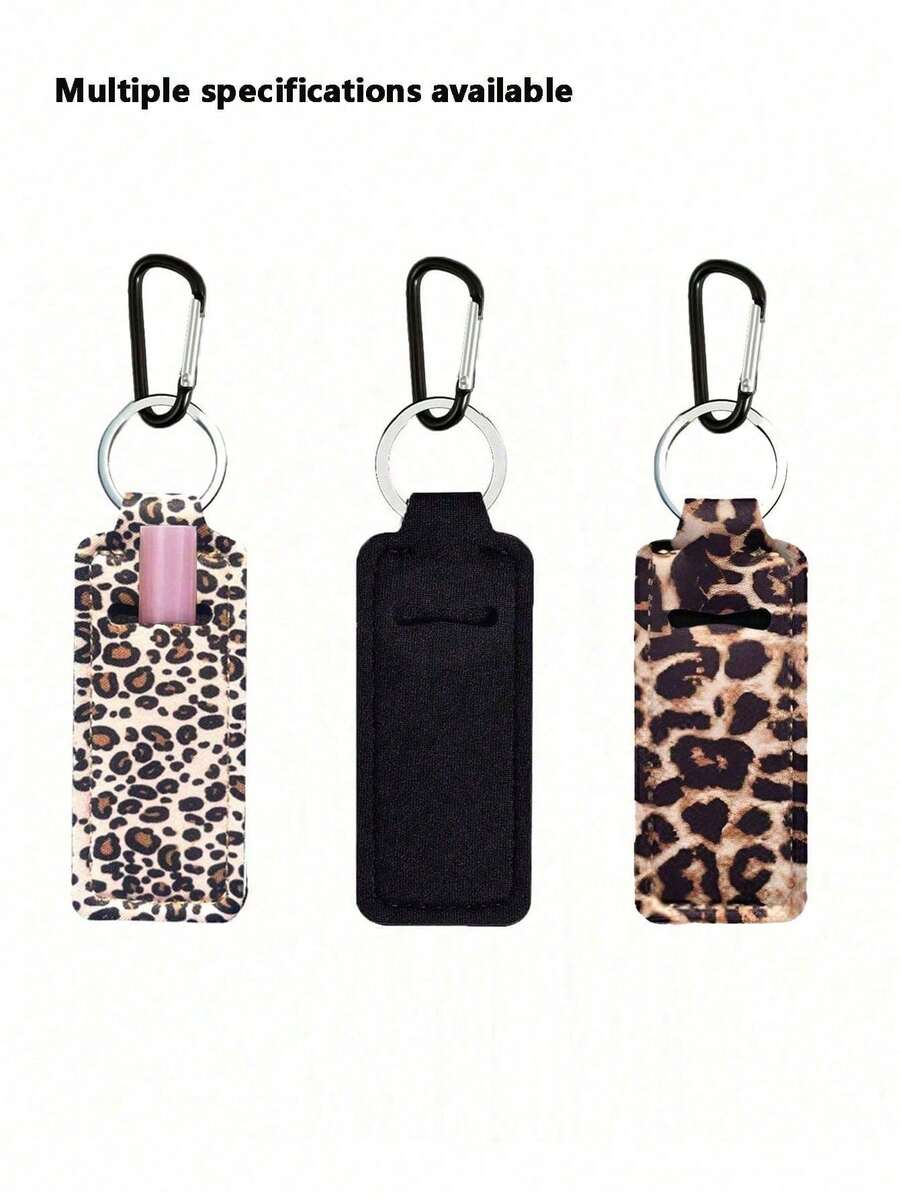 Lipstick Storage Keychain, Multi-Functional Lipstick Holder Keychain, Clip-On Lipstick Storage Clip, Women's Bag Accessory, Practical Gift, Leopard Print Lipstick Storage Keychain, Clip-On Lipstick Holder, Tight Elastic Lipstick Storage Keychain (Can Be Paired With Black Buckle) - Multicolor - View 1