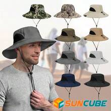 Sombrero de ala ancha para hombre y mujer, sombreros de pesca para hombre, proteccin, sombrero de cubeta de senderismo para mujer, al aire ltima intervensin, verano, - inicial - Ver 7