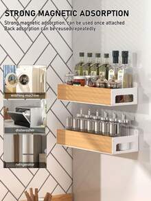 Magnetic No-Drill Refrigerator Storage Rack, Wall-Mounted Vertical Spice Rack, Strong Magnetic Easy Installation, Space-Saving Kitchen Storage Rack, Practical Home Accessory, Used For Storing Seasonings And Organizing Kitchen Countertop Space - White - View 2