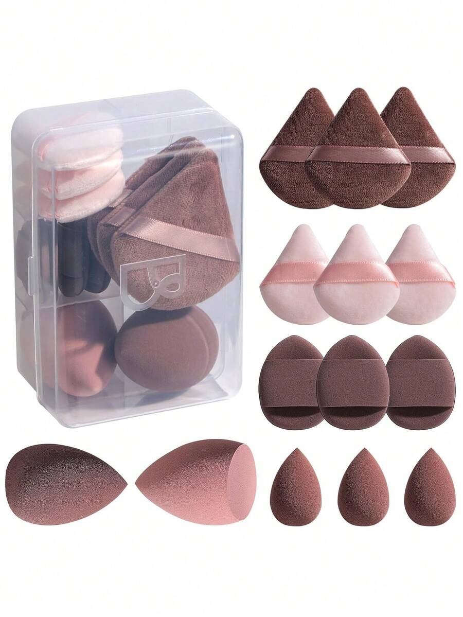 Makeup Sponge Set BS-MALLTriangle Puff 14 Pcs For Liquid, Cream, And Powder, Multi-Colored Makeup Sponges And Mini Makeup Sponge - Coffee Brown - View 1