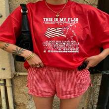 Heartfelt Daily Casual Graphic T-Shirt 100% Cotton Oversized Soft Breathable Casual Crewneck Short Sleeve Top Vintage Aesthetic Red Checkered Shorts Street Style Fashion Lovers Casual Wearers Daily Outfit Enthusiasts Gift Givers - 紅色 - 查看 18