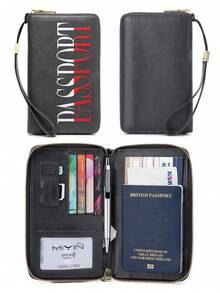 MIYIN Fashion Unique Creative Letter Pattern Passport Holder, RFID Anti-Theft Portable Zipper Travel Wallet With Wrist Strap, Can Store Credit Cards/ID Cards/Cash/Phone - Multicolor - View 14
