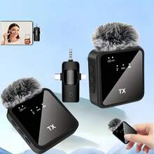 Tangle-Free Live Streaming Equipment & Accessories 3-In-1 Wireless Lavalier Microphone System Full-Directional Capacitive Recording USB Type-C Charging Rechargeable Lithium Polymer Battery Volume Control Clip-On Design Ideal For Interviews Podcasts Vlogs Gaming Singing Karaoke Mother's Day Birthday Gift - Black - View 8