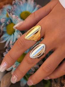 2pcs/1pc Stainless Steel Gold Ring Adjustable Ring Light Luxury Design Handmade Decoration Suitable For Daily Wearing - Multicolor - View 4