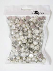 10-200pcs 12mm White Pearl Flowers, White Pearl Inlaid Center Surrounded By Small White Rhinestones, Sunflower Pattern, Shiny Button Rhinestone Flowers, DIY Handmade Accessories, Suitable For Floral Headwear And Clothing Decoration - 12mm White Pearl Flower - View 10