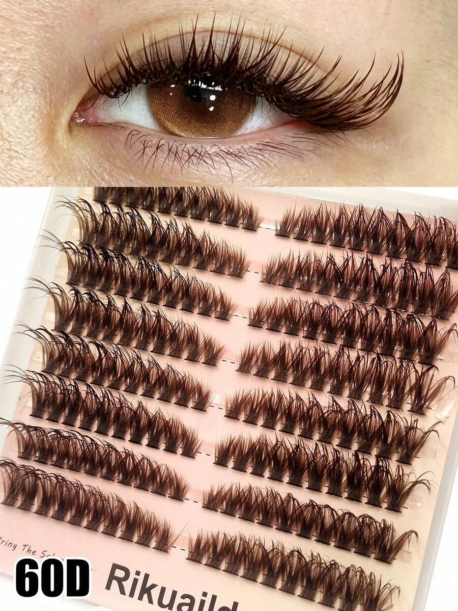 Rikuaild 160pcs D Curl Brown Wet Look Eyelashes, Wet Effect Makeup, 8-16mm Mixed Length, Espresso/Mocha Color Natural Eyelashes, Brown DIY Lash Clusters, Suitable For Daily Eye Makeup, Beginner Friendly, Brown Lash Extensions, Mocha Color Eyelashes - D - 查看 1
