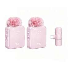 Pink Wireless Lavalier Microphone, 3-In-1 Wireless Lavalier Microphone, 2-In-1 Wireless Lavalier Microphone, Multiple Ports Optional, Professional Intelligent Noise Reduction, Omnidirectional Condenser, 230mAh Battery, Windscreen, USB Interface (Multiple Ports Optional), Rechargeable Lithium Battery, 2.4G/3G/4G/5G Connection, Suitable For Live Streaming, Interviews, Song Recording, Video Podcasts, Talk Shows And Vlogs. - View 1