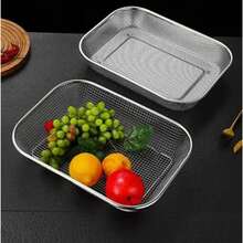 Rectangular Metal Mesh Storage Basket, Multiple Sizes Wire Drain Basket, Breathable Grid Fruit Vegetable Colander Tray, Multipurpose Organizer Bin For Kitchen Pantry, Cabinet & Table Food Storage - Default - View 8