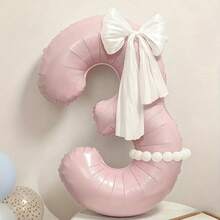 40-Zoll große hellrosa Zahlen-Folienballons Set 0-9 mit DIY weißen handgebundenen Schleifen und langen Ballon-Klebeklebpunkten, geeignet für Geburtstagsmottopartys, Jubiläumsfeiern, Hochzeiten, Gender Reveal, Baby Shower Foto-Requisiten Ballon-Dekorationszubehör - Babyrosa - Übersicht 4