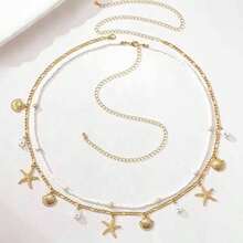 2pcs Women's Shell & Starfish Belt, Beach Vacation Style Starfish Shell Waist Chain, Beach Accessory Metal Waist Chain, Multi-Purpose For Party - Multicolor - View 7