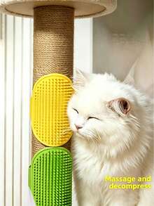 Silicone Cat Scratching Brush With Adjustable Strap,Pet Bath & Massage Rubber Hair Brush, Cat Face Scratcher And Self-Grooming Brush - Relaxing Anti-Itch, , Can Be Tied To Table Legs, Suitable For Kittens And Adult Cats - one-size - View 2