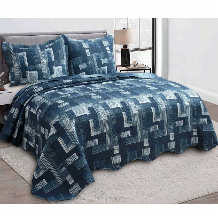3-Piece Set: Double-Sided Queen Bedspread, Patchwork Quilt, Ultra Patch - 杜拜 2 - 查看 1