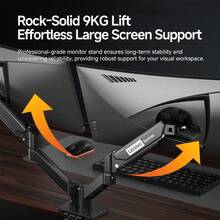 Soporte para monitor de pantalla grande Lenovo AM110, ajuste neumático, capacidad de carga de 9KG, anti-encorvamiento, estante elevador de pantalla de computadora de escritorio con brazo articulado, rotación multidireccional, negro & blanco - Ver 4