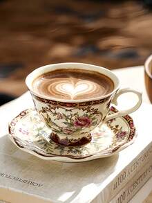1pc European Vintage High-End Exquisite Highly Attractive Coffee Cup And Saucer Set, Suitable For Latte Coffee, Black Tea, Beverages, Water, Desserts, Fruits, Cakes, Applicable For Western Restaurants, Chinese Restaurants, Coffee Shops, Kitchens, Offices, Meeting Rooms, Living Rooms, Parties And Gatherings - Multicolor - View 6