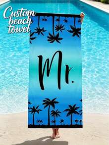 Toalla de playa personalizada con degradado azul y palmera, iniciales de nombre personalizadas, de microfibra de secado rápido y resistente a la arena para playa y viajes - Multicolor - Ver 4