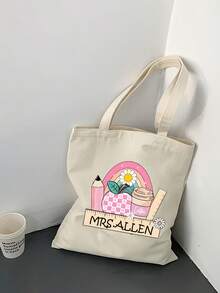 Pencil Print Polyester Custom Name Tote Bag - Casual Style, Lightweight,Open Closure,Daily Commute Bag With Printed Design, Travel Storage Bag - Multicolor - View 3