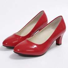 Geeyea Women's Low Heel Pumps, Round Toe Dress Shoes; Comfort Slip-On Work Heels; Office, Wedding, Church & Daily Wear - 紅色 - 查看 5