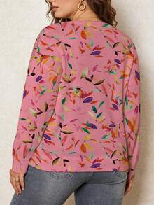 ASHKATIA Women's Plus Size Printed Knit Pullover Sweater, Long Sleeve Round Neck Drop Shoulder Ribbed Knit Top, Autumn Style, Non-Positioned Print Vacation - Multicolor - View 3