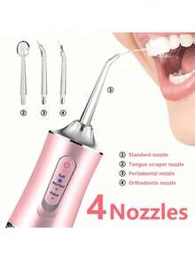 Fio Dental Elétrico, Irrigador Oral Portátil com 3 Modos e 4 Bicos, Escova de Dentes com Bateria Recarregável USB Sem Fio de 800mAh, Adequado para Viagem, Casa, Aparelhos e Cuidados Dentários, Perfeito como Presente de Feriado - Rosa chiclete - Visão 5