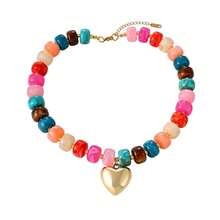 1pc Bohemian Vintage Y2K Creative Fashion Elegant Exquisite Gorgeous Minimalist Luxury Dopamine Color High Quality Resin Beaded Heart Pendant Necklace For Women Sisters Couples Prom/Graduation Jewelry Gift, Suitable For Valentine's Day Daily Date Party Holiday Gift Summer Beach Vacation Wear, Colorful Jewelry (Bead Color Random) - Multicolor - View 14