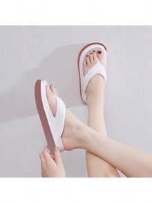 New EVA Women's Fashion Comfortable Thick Sole Platform Flip Flops Casual Anti-Slip Anti-Odor Outdoor Beach Sandals - Beige - View 1