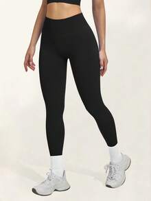 DINBEY Leggings de yoga sin costuras para mujer con cintura alta, control de abdomen y efecto levanta glúteos, para correr al aire libre, entrenamiento y deportes - Negro - Ver 2