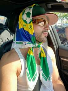 1pc 90*90cm World Cup Football Print Scarf, Suitable For Sports Enthusiasts, Unisex World Cup Fan Gear - Green - View 8