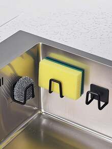 Stainless Steel Sink Sponge Holder - Self-Adhesive Kitchen Drain Rack With Drain Grid, Interchangeable Cleaning Sponge Holder - 黑色 - 查看 9