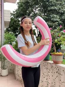 1pc Inflatable Ring Swim Ring, Inflatable Curved Pool Float, PVC Inflatable Ring Swim Ring Water Lounger, Adult Inflatable Swim Ring - Durable PVC Material, Blue, Pink, Suitable For Pool Parties And Outdoor Fun Curved Pool Float (Pump Not Included) - Multicolor - View 7
