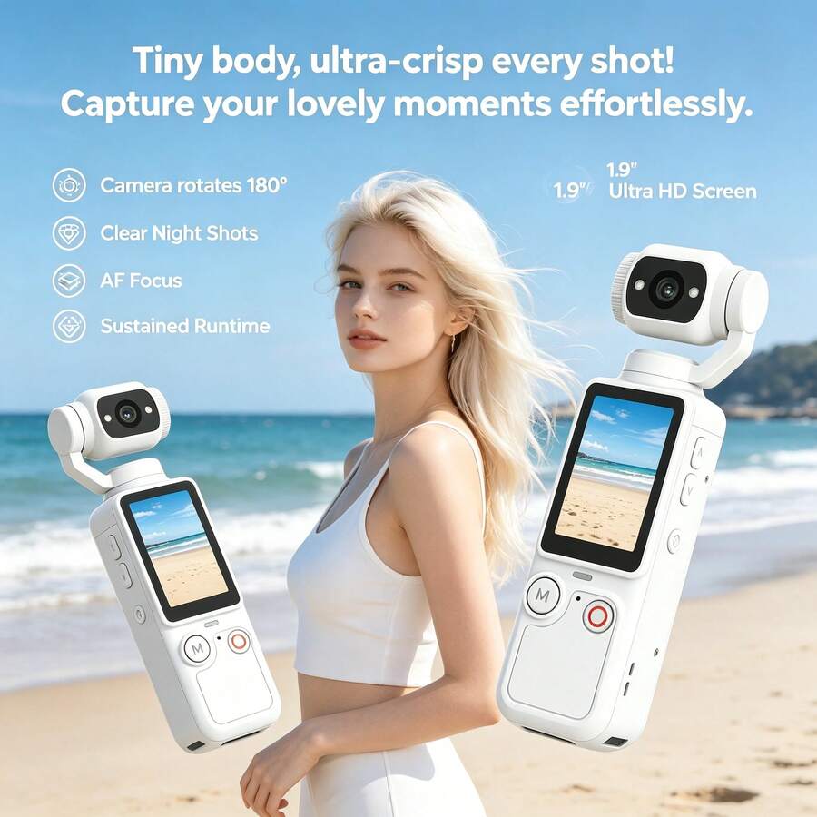 Budget Handheld Camcorder 2026 New 180 Rotating Camera 1.9 Inch HD Display AF Autofocus Super Night Video Small Compact For Vlogging Travel Outdoor Sports Hiking Camping Home Portable HD White - View 1