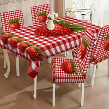 Universal Size Strawberry Print Stretch Chair Covers, Packs(1/2/4/6/8Pcs), Two Designs: Full Strawberry & Red Gingham Strawberry, High Elastic Full Wrap Washable, 2D Printed, Easy Install For Kitchen, Party Decor & Gifts. - Multicolor - View 3
