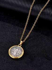Vintage St. Benedict Small Prayer Necklace, Religious Communion Gift, Latin Inscription, Saint Cross Pendant, Unisex, Christian Meditation, Carnival, Year-Round Daily Spiritual Devotion Amulet Coin Faith Jewelry Accessory - Multicolor - View 4