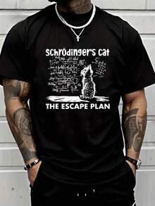 Graphic T-Shirt Featuring Schrödinger's Cat, Perfect For Science Enthusiasts. This Humorous Black And White Physics Shirt Is Made From Soft, Breathabl - Black - View 1