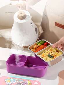 Caja de almacenamiento de alimentos de material PP, caja de almuerzo rectangular, juego de cajas de almuerzo con estampado de dibujos animados lindos, caja de almuerzo mini para estudiantes, caja de alimentos con utensilios - Multicolor - Ver 6