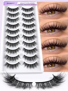 MAANGE 10 Pairs CC Curl Natural Cartoon Faux Mink Strip False Eyelashes, Dramatic Anime Cat Eye Lashes, Sexy Eyelash Extensions, Soft Natural Look, Suitable For Travel, Work, Party, Exquisite Gift For Women - Multicolor - View 4