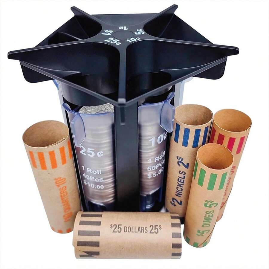 Coin Sorter Tube Coin Counter With Coin Wrappers,5-IN-1 Change Sorter Change Counter Machine, Coin Organizer Coin Holder - A - View 1