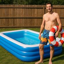 1pc Automatic Inflatable Luxury Foldable Portable Multi-Layer Swimming Pool, Suitable For Adults And Family Use - Durable Thickened PVC Material, Perfect For Garden, Backyard Or Rooftop Water Entertainment And Relaxation - Blue and White Swimming Pool - View 6