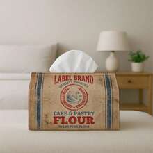 1pc Vintage Industrial Country Style Tissue Box Cover With "Cake & Pastry Flour" Label - Linen Material Tissue Box, Suitable For Home, Office, Car And Party Use, Reinforced Edges And Washable Ends, Compact Modern And Catering Decor Style - Multicolor - View 5