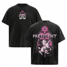 Camiseta de la banda President con efecto lavado ácido, camiseta con gráfico de cruz gótica, camiseta estilo retro deathcore, camisetas inspiradas en el metal religioso oscuro, camiseta vint - Negro - Ver 1