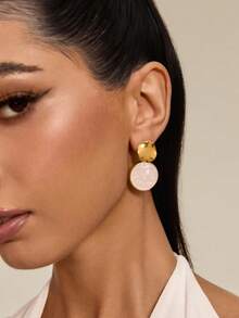 Altistry 1 Pair Alloy Dotted Shell & Resin Pendant Earrings For Women, Beach Party Gift, Also Available In Clip-On Style - Multicolor - View 5