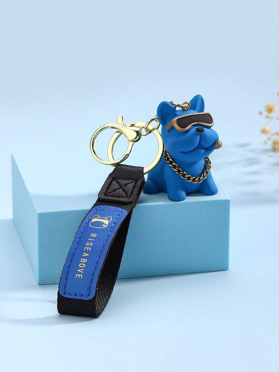 1pc Creative Cute Cartoon Bulldog Personalized Keychain Bag Charm - Blue - View 1