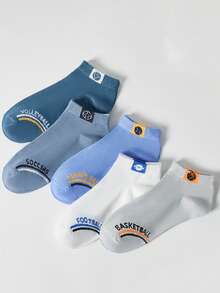 1/5 Pairs Personalized Fashion Versatile Breathable Sweat-Absorbing Anti-Slip Wear-Resistant Summer Thin Minimalist Line Letter Solid Color Men's Socks Suitable For Daily, Sports, Etc. - Multicolor - View 3