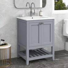 Single Sink Bathroom Vanity Unit With 60cm Vanity Unit And Ceramic Sink, White - Grey - View 2