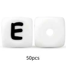 50顆 12mm 矽膠白色底黑色字母珠 DIY 鑰匙圈穿孔珠，週年紀念禮物製作姓名字母珠 - 黑與白 - 查看 17