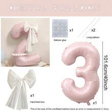 40-Zoll große hellrosa Zahlen-Folienballons Set 0-9 mit DIY weißen handgebundenen Schleifen und langen Ballon-Klebeklebpunkten, geeignet für Geburtstagsmottopartys, Jubiläumsfeiern, Hochzeiten, Gender Reveal, Baby Shower Foto-Requisiten Ballon-Dekorationszubehör - Babyrosa - Übersicht 13