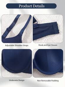 mimilemon Women's Plus Size Navy Blue Silky Cup Push-Up Bra - Comfortable Breathable Seamless Adjustable Straps - Teal Blue - View 5