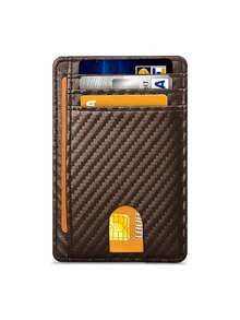 1pc Id Card Holder Wallet For Men, Anti Theft RFID Shielding Card Sleeve, Multi Slot Storage Card Bag,Carbon Fiber Textured Black Ultra-Thin Wallet - Multicolor - View 14